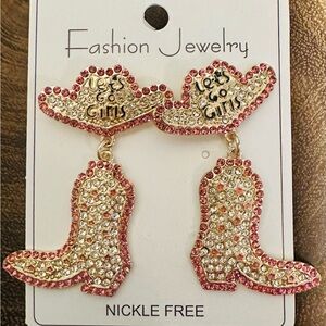 Fashion Jewelry Pink and Gold Western Earrings